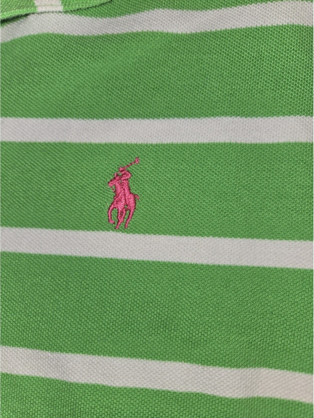 polo ralph lauren polo shirt S/S White Green Striped Pink Pony Sz S Preppy